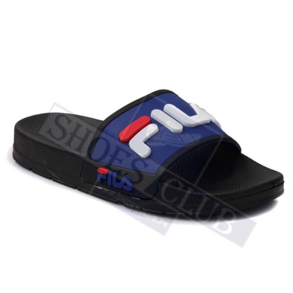 navy blue fila slides