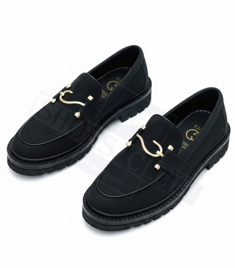 BLACK SUIT S BUCKLE GUCCI SEMI CAUSAL HOOK SHOES (BLACK) - Image 1